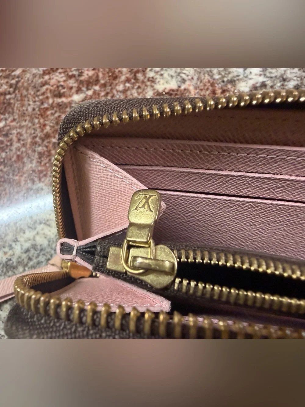 Louis Vuitton Monogram Zip Around Wallet in Brown and Gold